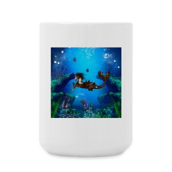 Wunderbares Steampunk-Seepferdchen auf dem Meer - Große Tasse 440 ml - Weiß - Vorne
