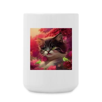 Cute kitten with birds - Large Mug 440 ml - white - Front