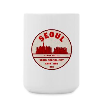 Seoul Skyline Vintage Emblem - Große Tasse 440 ml - Weiß - Vorne