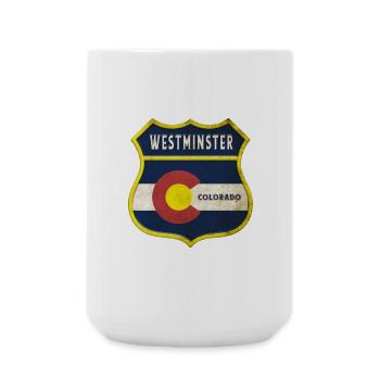 Design des armoiries de Westminster, Colorado - Grande tasse 440 ml - blanc - Devant