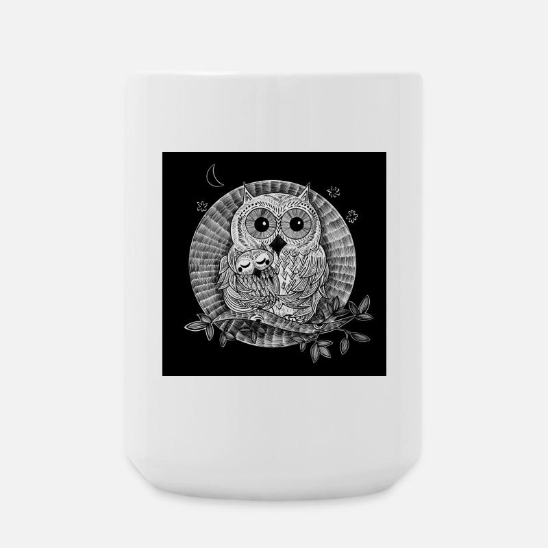 Eulen Illustration schwarzweiß - Große Tasse 440 ml - Weiß