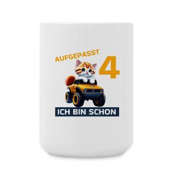 4. Geburtstag Katze auf Monstertruck 4 Jahre alt - Große Tasse 440 ml - Weiß - Vorne