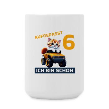 6. Geburtstag Katze auf Monstertruck 6 Jahre alt - Große Tasse 440 ml - Weiß - Vorne