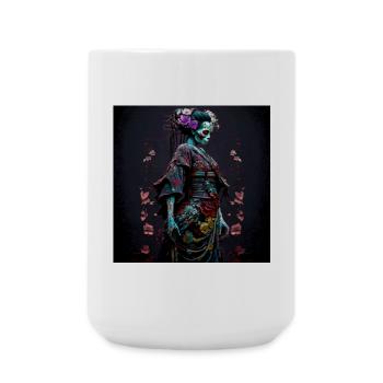 Geisha Dia muerta Floral Ebony - Geisha Zombie - Large Mug 440 ml - white - Front