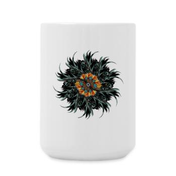 Ornement de mandala fait de plumes de coq dessinées - Grande tasse 440 ml - blanc - Devant