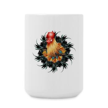 prächtiger Hahn im Hahnenfeder Rahmen - Große Tasse 440 ml - Weiß - Vorne