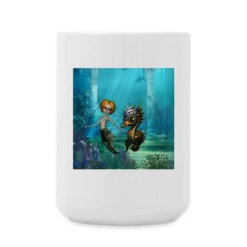 Die Freundschaft der Steampunk-Meerjungfrau und des Pferdes - Große Tasse 440 ml - Weiß - Vorne