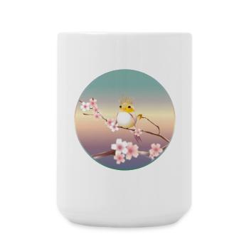 Canary with crown on cherry blossom branch - Large Mug 440 ml - white - Front
