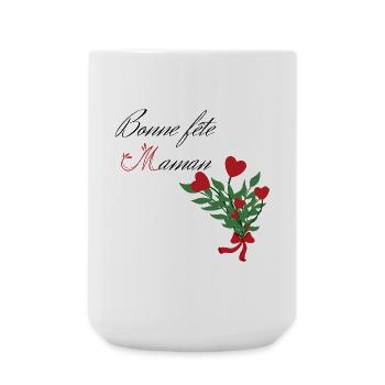 Bonne fête Maman. Fête des mères. Bouquet coeurs. - Grande tasse 440 ml - blanc - Devant