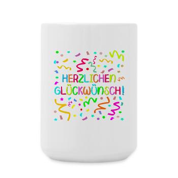 Herzlichen Glückwunsch Geburtstagsgrüße Konfetti - Große Tasse 440 ml - Weiß - Vorne