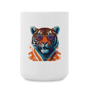 Wild und furchtlos: Retro Tiger T-Shirt - Große Tasse 440 ml - Weiß - Vorne