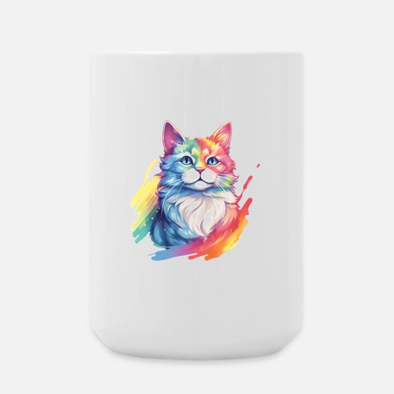 Rainbow Cat – Picturesque Rainbow Cat - Large Mug 440 ml - white