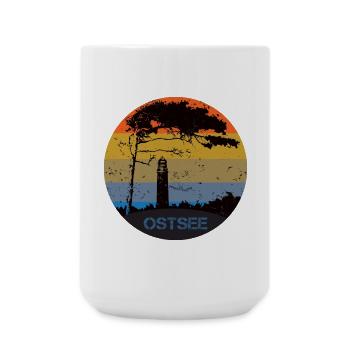 Typisch Ostsee - Leuchtturm und Windflüchter - Große Tasse 440 ml - Weiß - Vorne