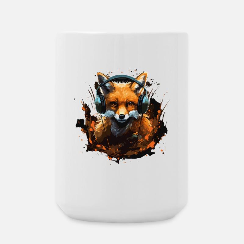Fuchs mit Kopfhörer Splatterkunst - Große Tasse 440 ml - Weiß