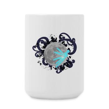 Nachtmond mit schnörkel und Märchenfigur, damen - Große Tasse 440 ml - Weiß - Vorne