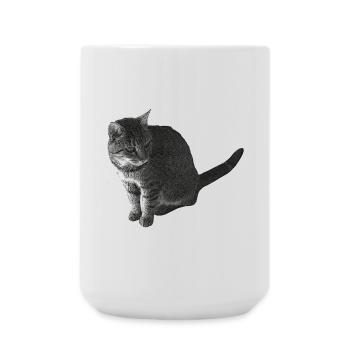 Katze sitzend, schwarz-weiß, tabby Motive - Große Tasse 440 ml - Weiß - Vorne