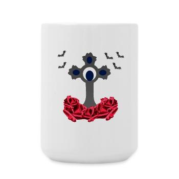 Rosenblüten, kreuze, goth, Fledermäuse - Große Tasse 440 ml - Weiß - Vorne