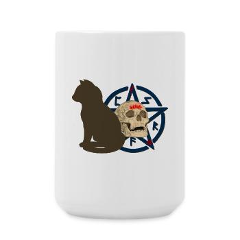 Pentagram muster, Katzen design, Menschenschädel - Große Tasse 440 ml - Weiß - Vorne