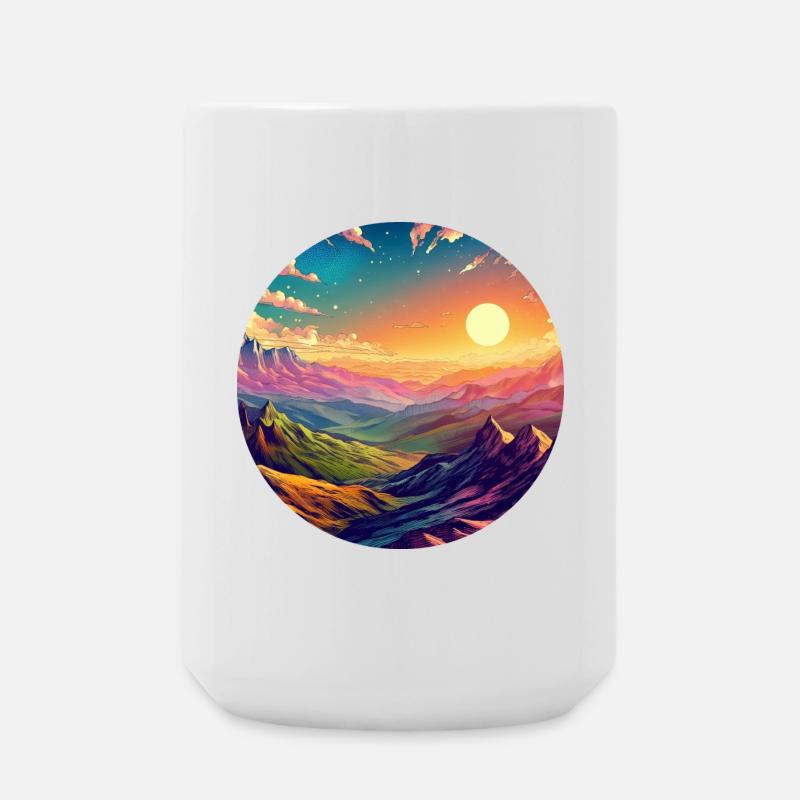 Landschaft farbenfroh episch Sonnenuntergang Comic - Große Tasse 440 ml - Weiß