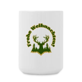 Frohe Weihnachten Silhouette Hirsch Wald grün gold - Große Tasse 440 ml - Weiß - Vorne