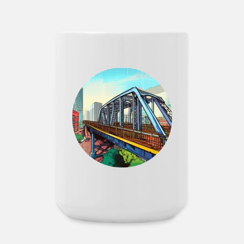 Comic Brücke in Stadt - Große Tasse 440 ml - Weiß