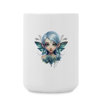 Blumen Fee mit Edelstein – Fantasy Design - Große Tasse 440 ml - Weiß - Vorne