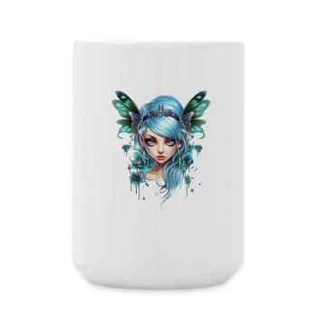 Schmetterling Fee mit blauen Haaren – Fantasy - Große Tasse 440 ml - Weiß - Vorne
