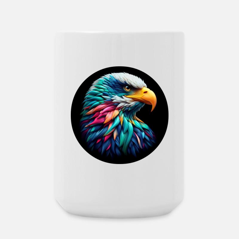 Adler Kopf bunt vor schwarzem Hintergund, Portrait - Große Tasse 440 ml - Weiß