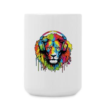 Lion with headphones Lion Head Lions - Large Mug 440 ml - white - Front
