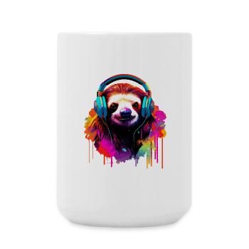 Sloth With Headphones Music Lazy Tired Sloths - Large Mug 440 ml - white - Front