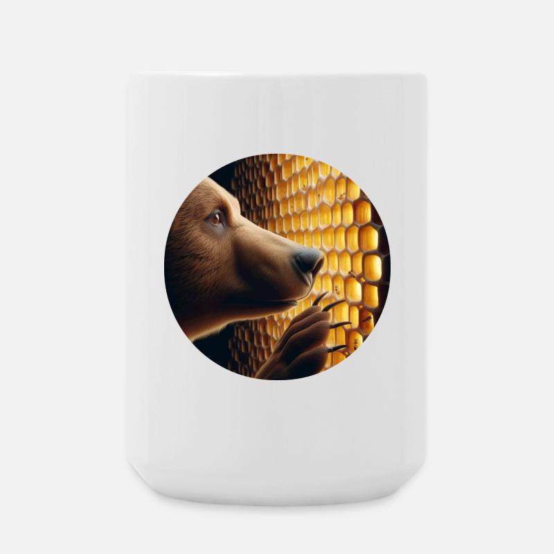 Braunbär, der durch eine Bienenwabe schaut - Große Tasse 440 ml - Weiß