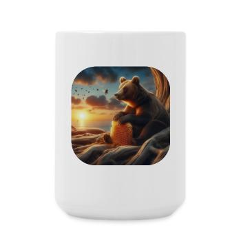 Brown bear sitting in front of a tree with honeycomb - Large Mug 440 ml - white - Front