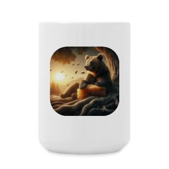 Ours brun assis devant un arbre au coucher du soleil - Grande tasse 440 ml - blanc - Devant