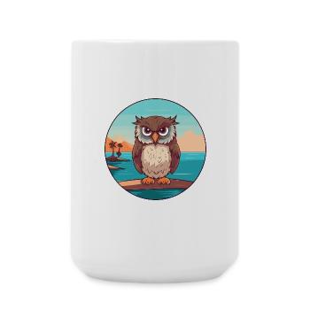 Hibou aquarelle dessin animé Kawaii Clipart Animal - Grande tasse 440 ml - blanc - Devant