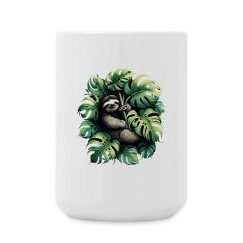 Monstera deliciosa Faultier Geschenk - Große Tasse 440 ml - Weiß - Vorne