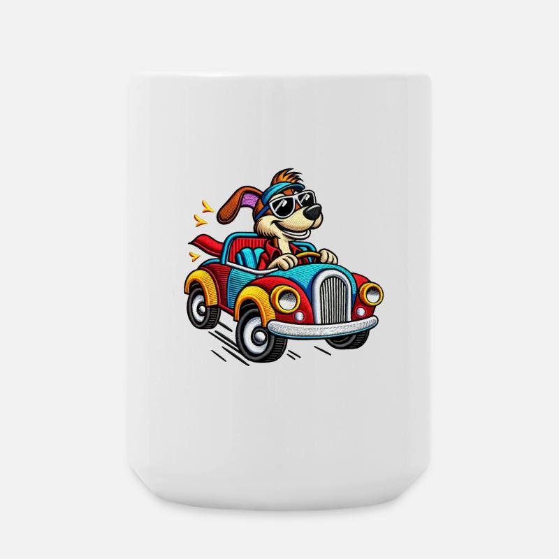Speedy Pup in Colorful Car Tee - Large Mug 440 ml - white