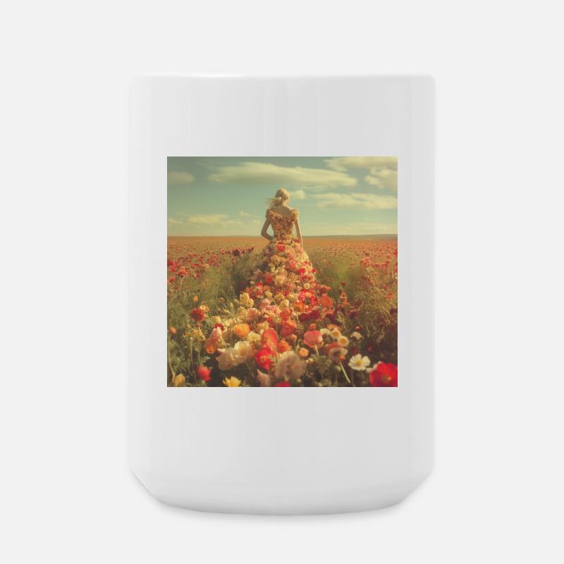 Robe fleurie dans une mer de fleurs - Grande tasse 440 ml - blanc