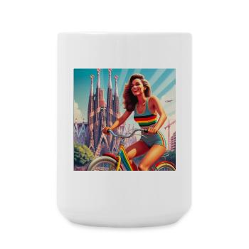 SAGRADA FAMILIA retro girl on bike - Large Mug 440 ml - white - Front