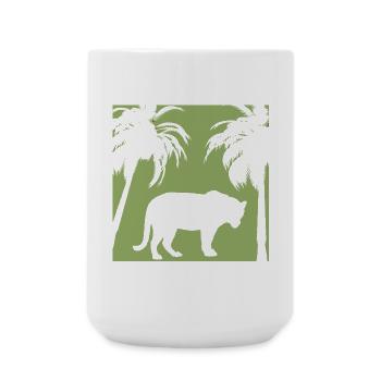 Green jungle and feline silhouette - Large Mug 440 ml - white - Front