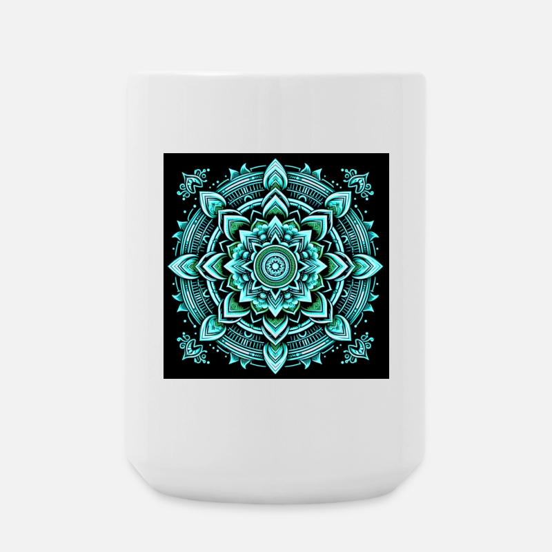 Turquoise neon mandala - Large Mug 440 ml - white
