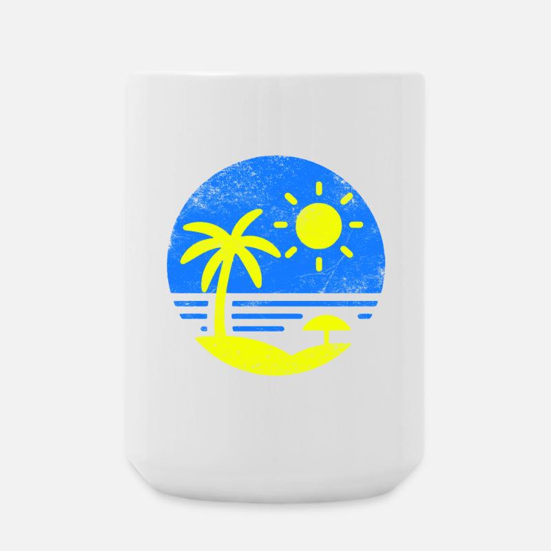 Vintage Beach Blue Yellow - Large Mug 440 ml - white