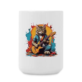 Katze mit Gitarre - Große Tasse 440 ml - Weiß - Vorne