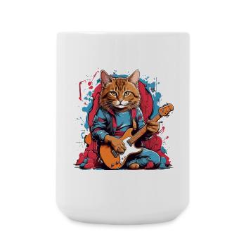 Katze mit Gitarre - Große Tasse 440 ml - Weiß - Vorne