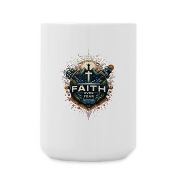Faith over Fear – Mountain Landscape Cross - Large Mug 440 ml - white - Front