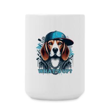 Beagle Gangsta Was geht ab? Hund Geschenk - Große Tasse 440 ml - Weiß - Vorne