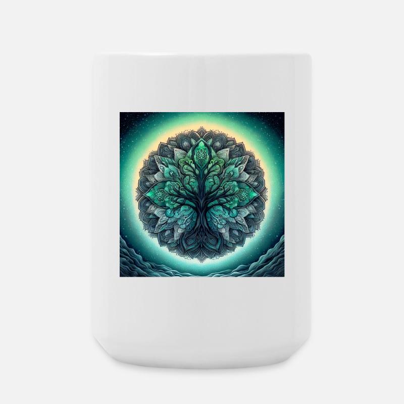 Mandala tree in Sea Green - Large Mug 440 ml - white
