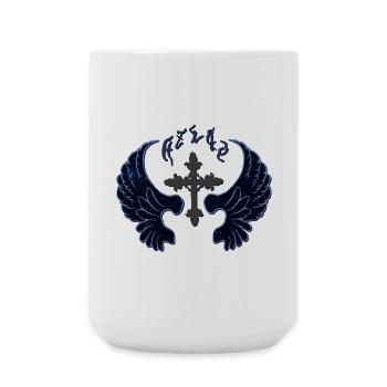 Feder-Flügel, Kreuze, goth, coole Tees - Große Tasse 440 ml - Weiß - Vorne