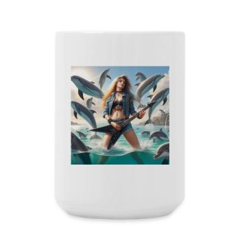 Guitariste de métal parmi les dauphins - Grande tasse 440 ml - blanc - Devant