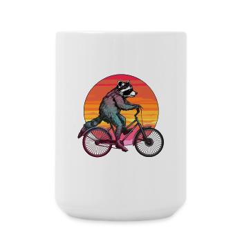 raccoon bike raccoon cyclist bike - Large Mug 440 ml - white - Front