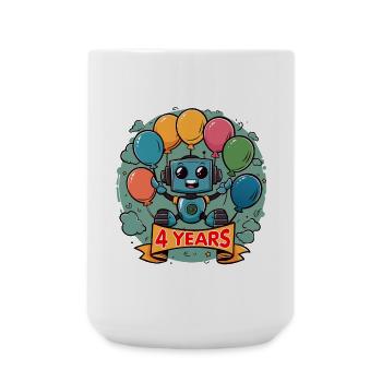4 Years Birthday Little Robot with Balloons - Large Mug 440 ml - white - Front